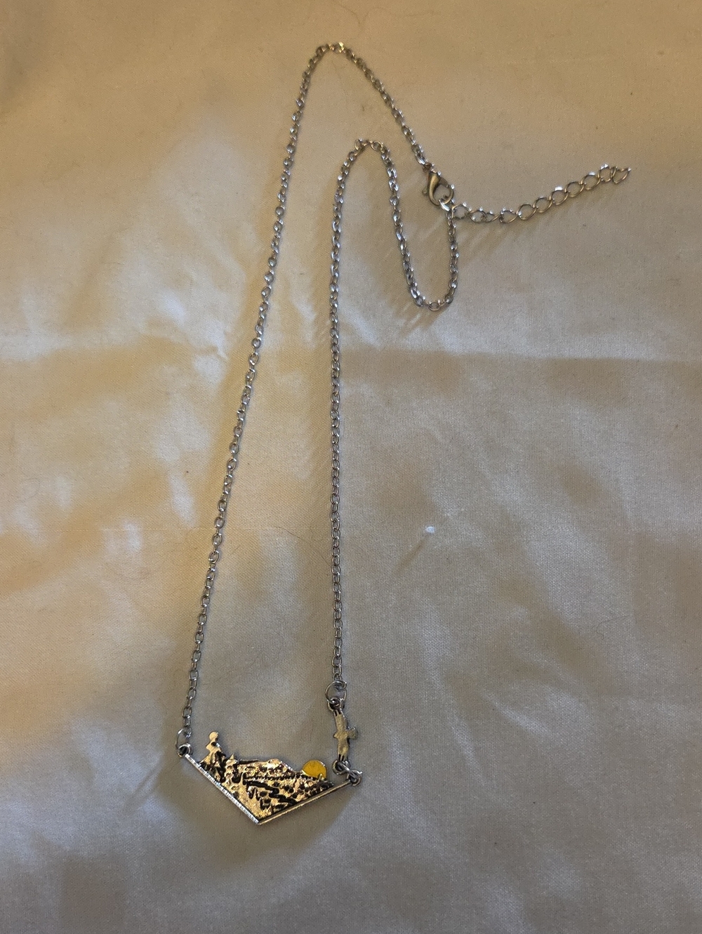 Silver and Gold Mountain Scene Pendant Necklace - Unbranded